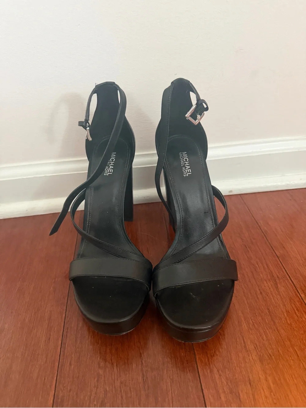 Michael Kors Black Leather Strappy Platform Heels